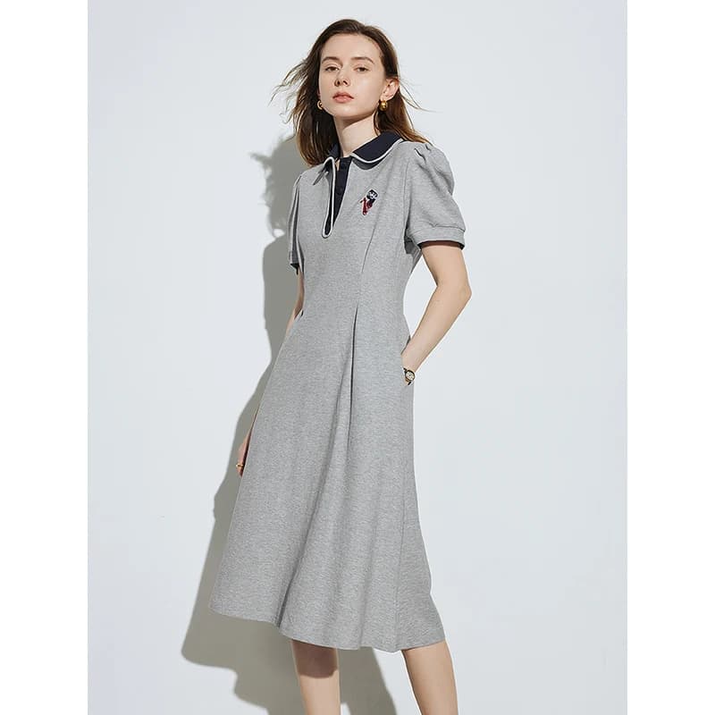 Robe de style académique pour femmes, jupe polo mi-longue, été, nouveau, 2024