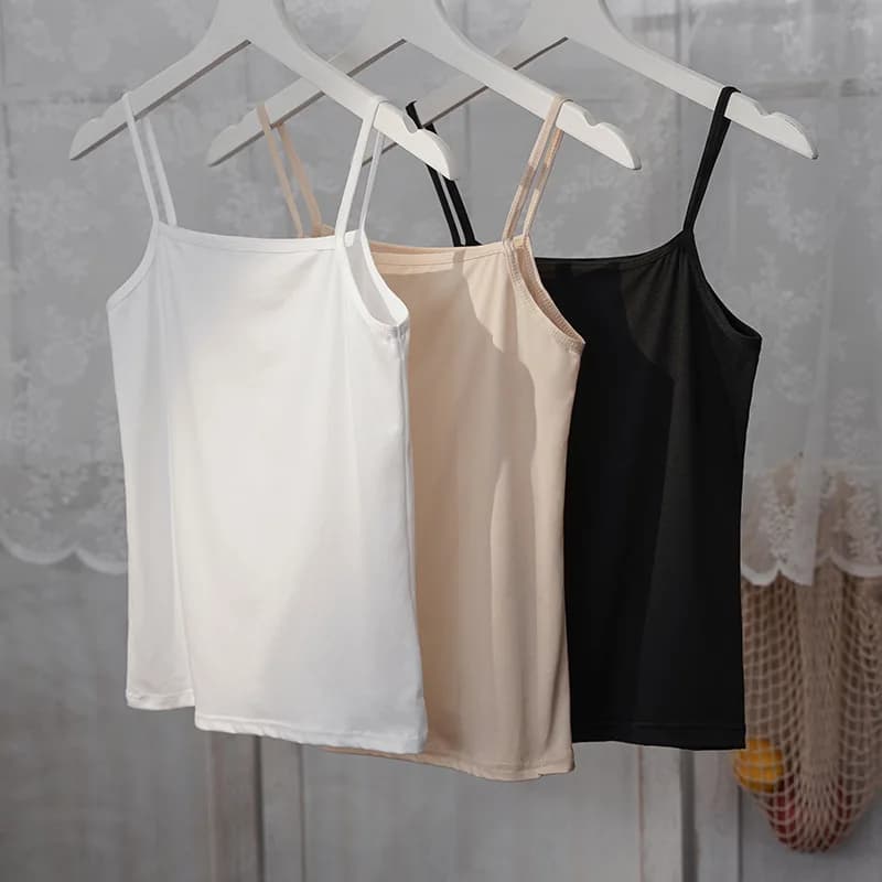 Nouveau couleur unie débardeurs coton doux Spaghetti sangle culture hauts été décontracté Camisole s
