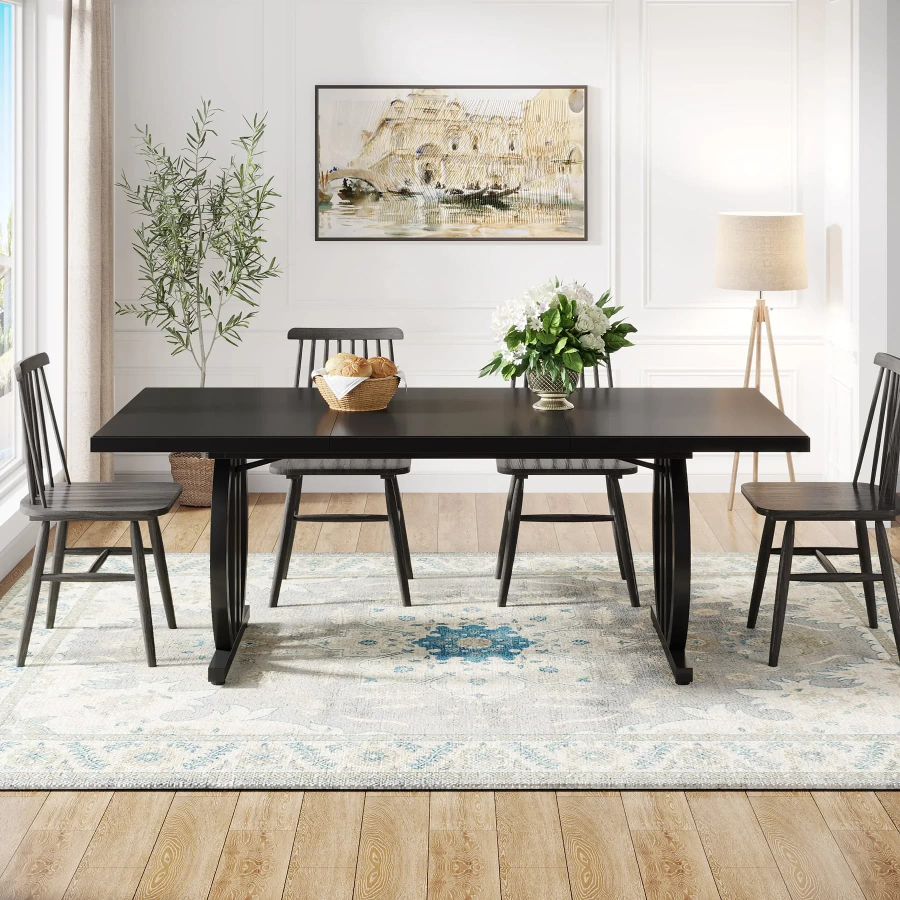 Tribesigns-Table à manger pour 4-6 personnes, grande table queen de 63 pouces avec cadre en métal ra