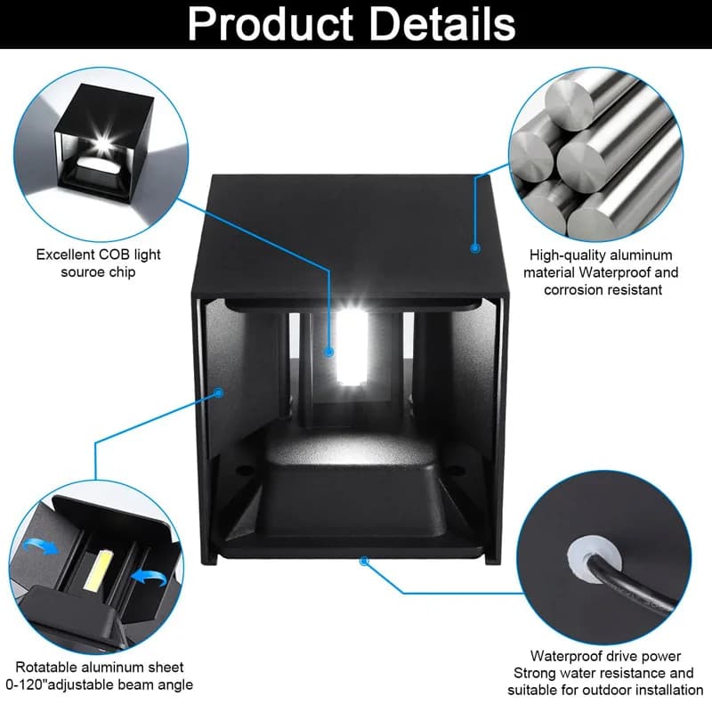 Aluminium Applique murale Led Exterieur IP65 Etanche Appliques murales intérieur Angle de Faisceau R