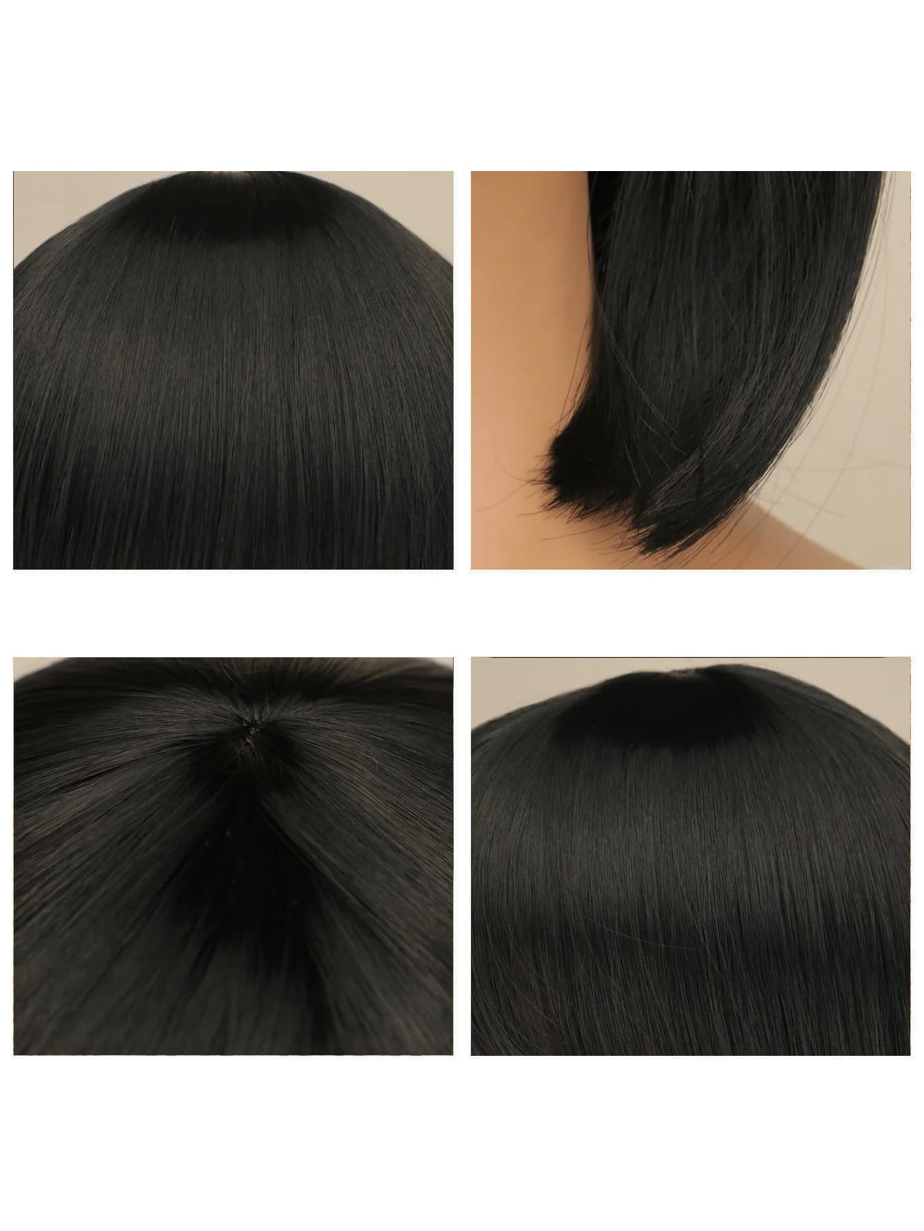 Perruques Bob courtes Striaight pour femmes et filles, perruques synthétiques naturelles noires, mar