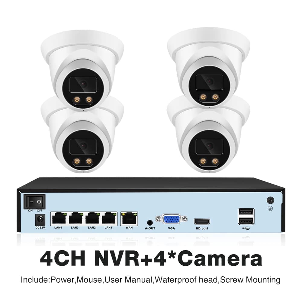 Système de caméra de sécurité 8MP 4K POE NVR Kit CCTV enregistrement Audio extérieur AI couleur Visi