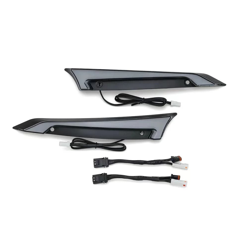 Lampes décoratives de pare-brise de traceur chromé/noir de moto, feux de jour et clignotants pour Ha
