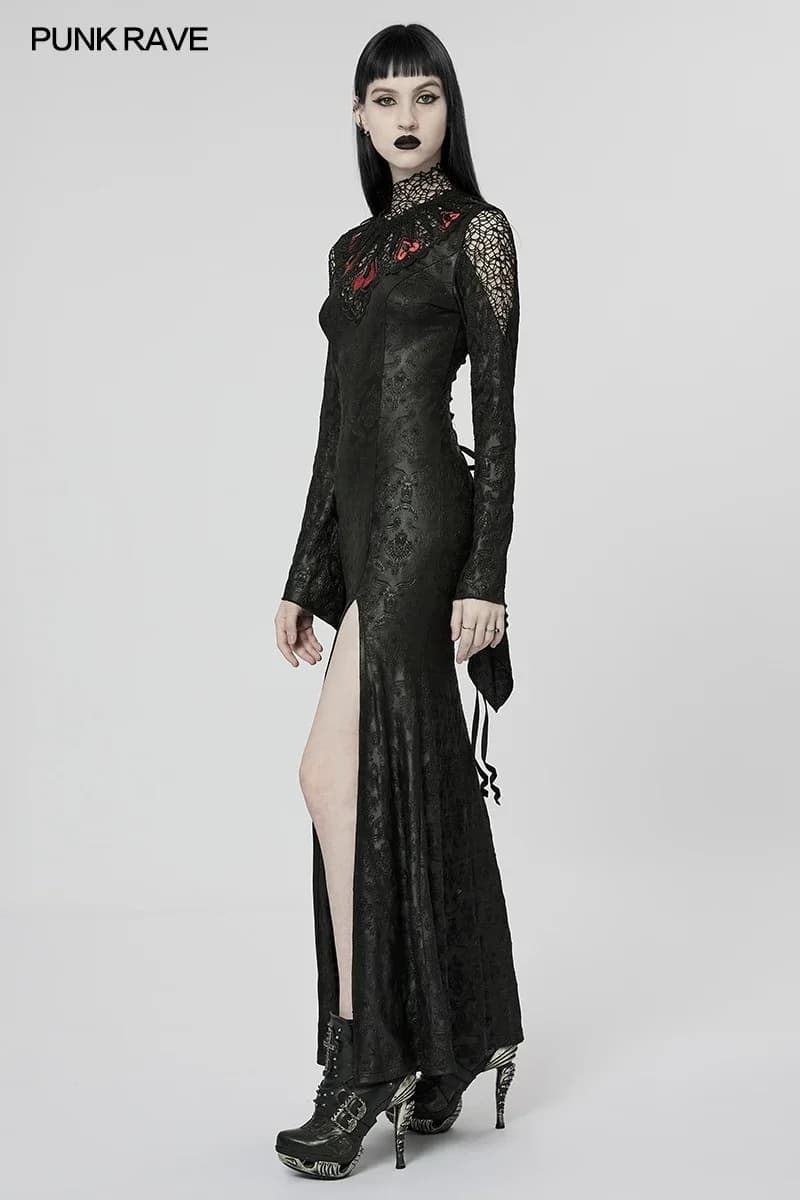 PUNK RAVE femmes exquise gothique nuit flétrie vigne araignée motif maille robe manches évasées Sexy