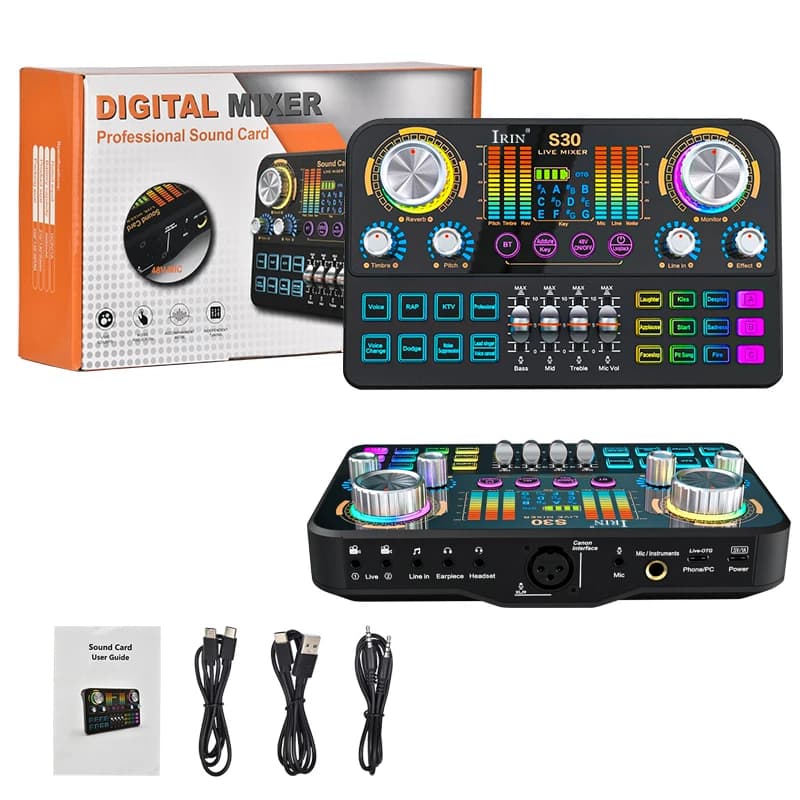 Carte son IRIN S30 pour mixage audio en direct avec effets de mixage DJ et fonctions de modification