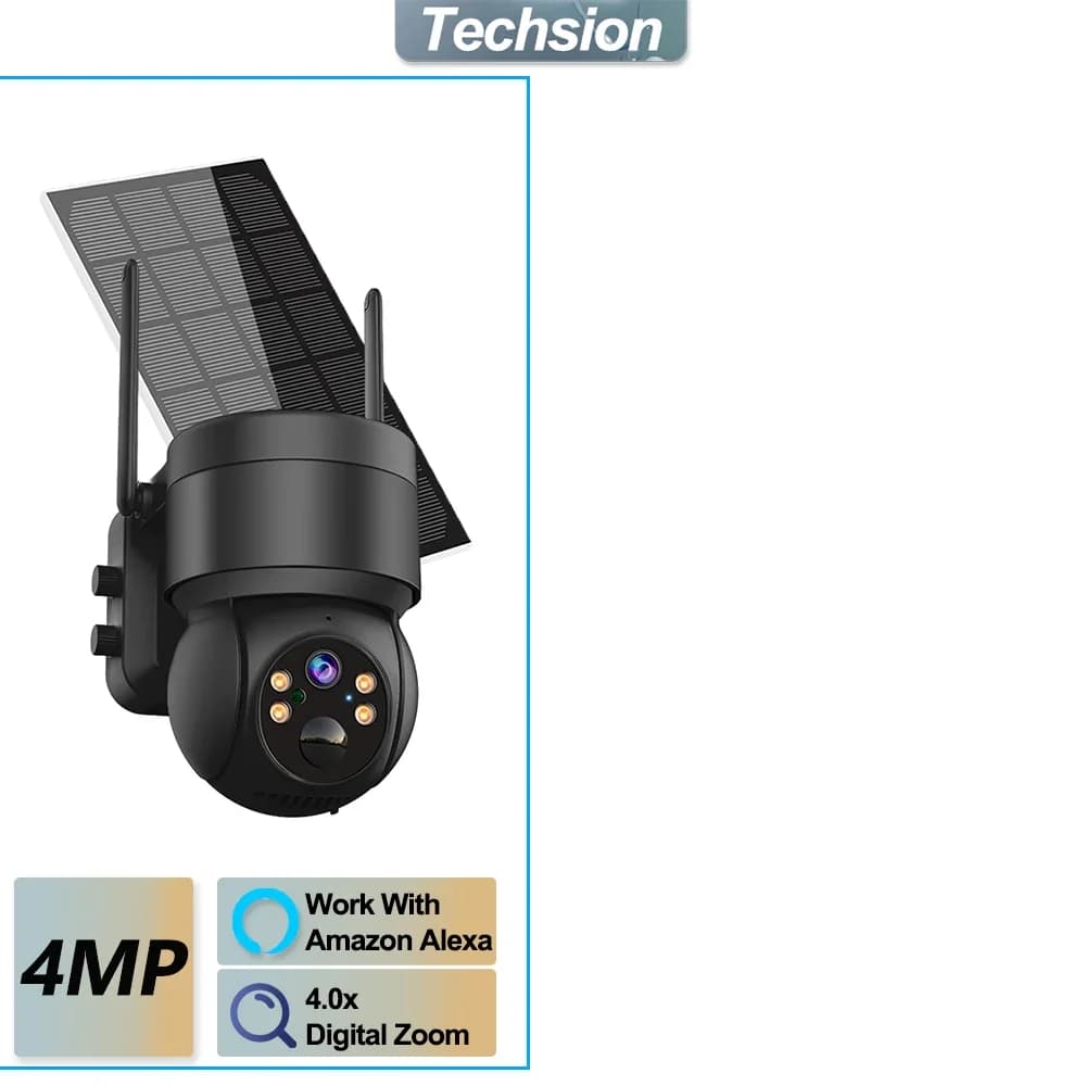 Caméra solaire 4MP, Wifi, surveillance extérieure sans fil, caméra IP avec panneau solaire, détectio