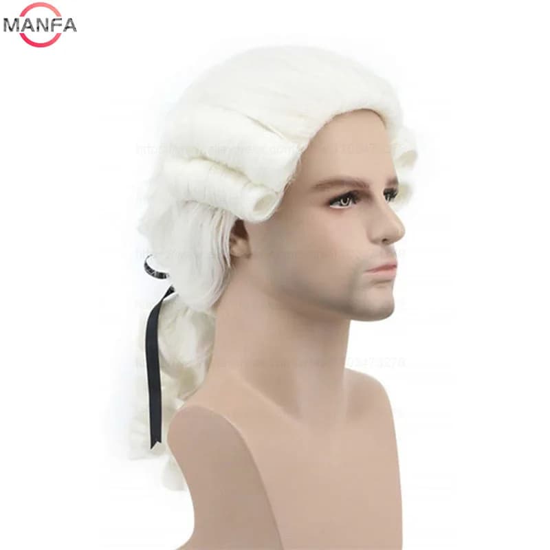 Perruque de Cosplay synthétique bouclée pour avocat, juge, gris, blanc, noir, de luxe, historique, l
