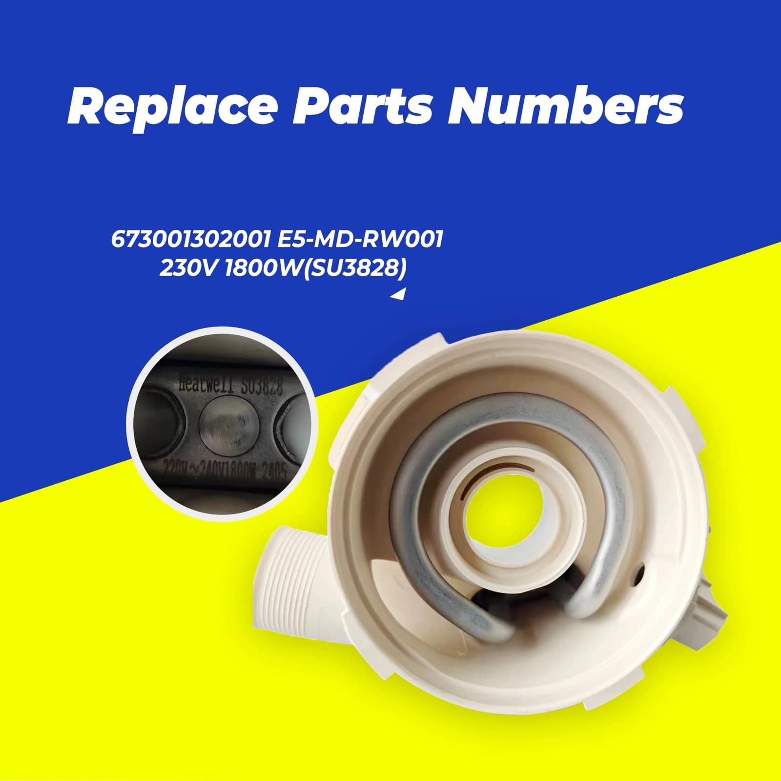 YXW50-2E(L)/YXW50-2E Élément chauffant pour lave-vaisselle Midea Samsung Candy Amica Hansa,  6730013