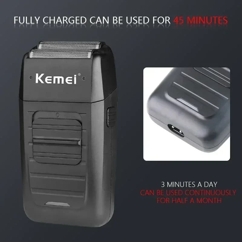 Kemei-Rasoir Sans Fil Rechargeable pour Hommes, Double Lame Alternative Barbe Rasoir Soins Du Visage