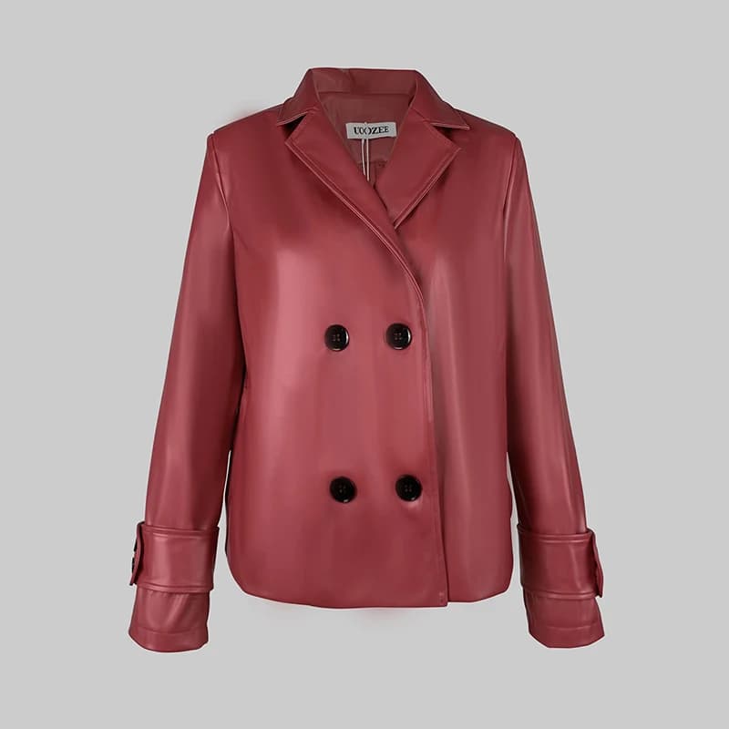 Modigirl automne hiver rouge Faux cuir vestes femmes 2024 nouveaux vêtements d'extérieur manches lon