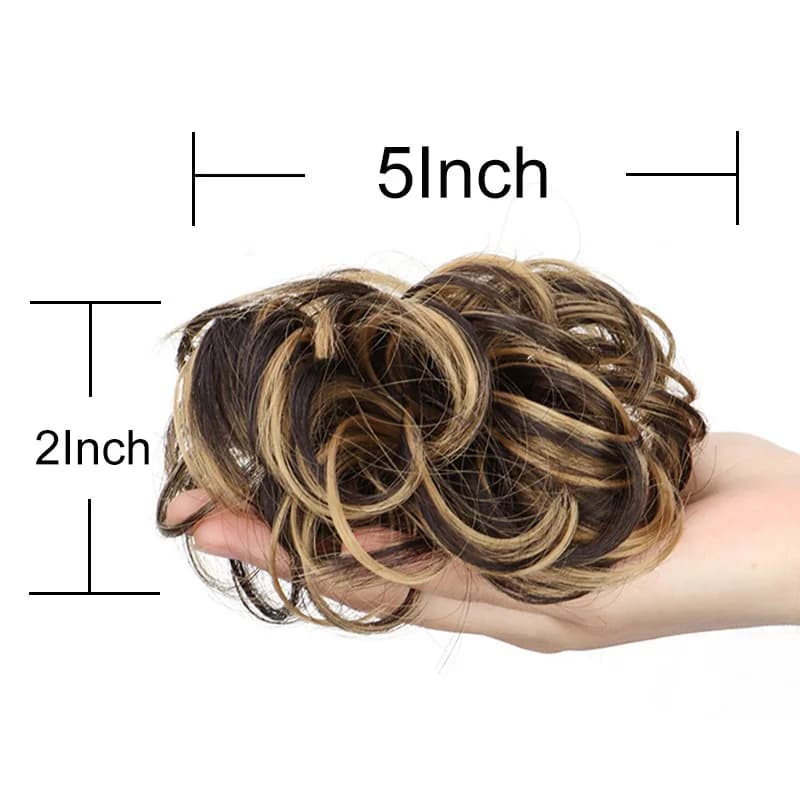 Chignon synthétique en désordre, Extension capillaire courte bouclée et moelleuse, bande élastique e