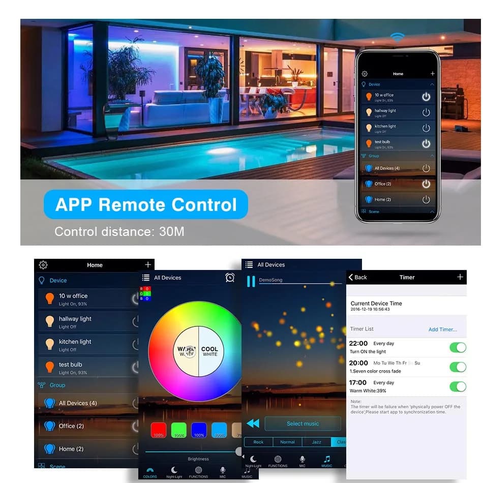 Bande LED WIFI RGB RGBW 12V 24V, contrôleur Android IOS, application Bluetooth, contrôle IR magique 