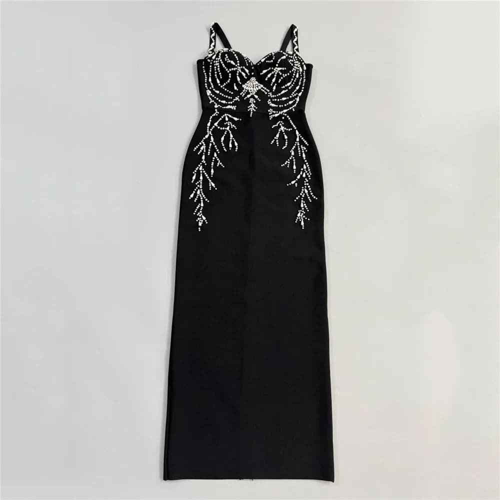 Femmes élégantes perles robe de pansement Spaghetti sangle moulante vêtements Club fête robes de soi