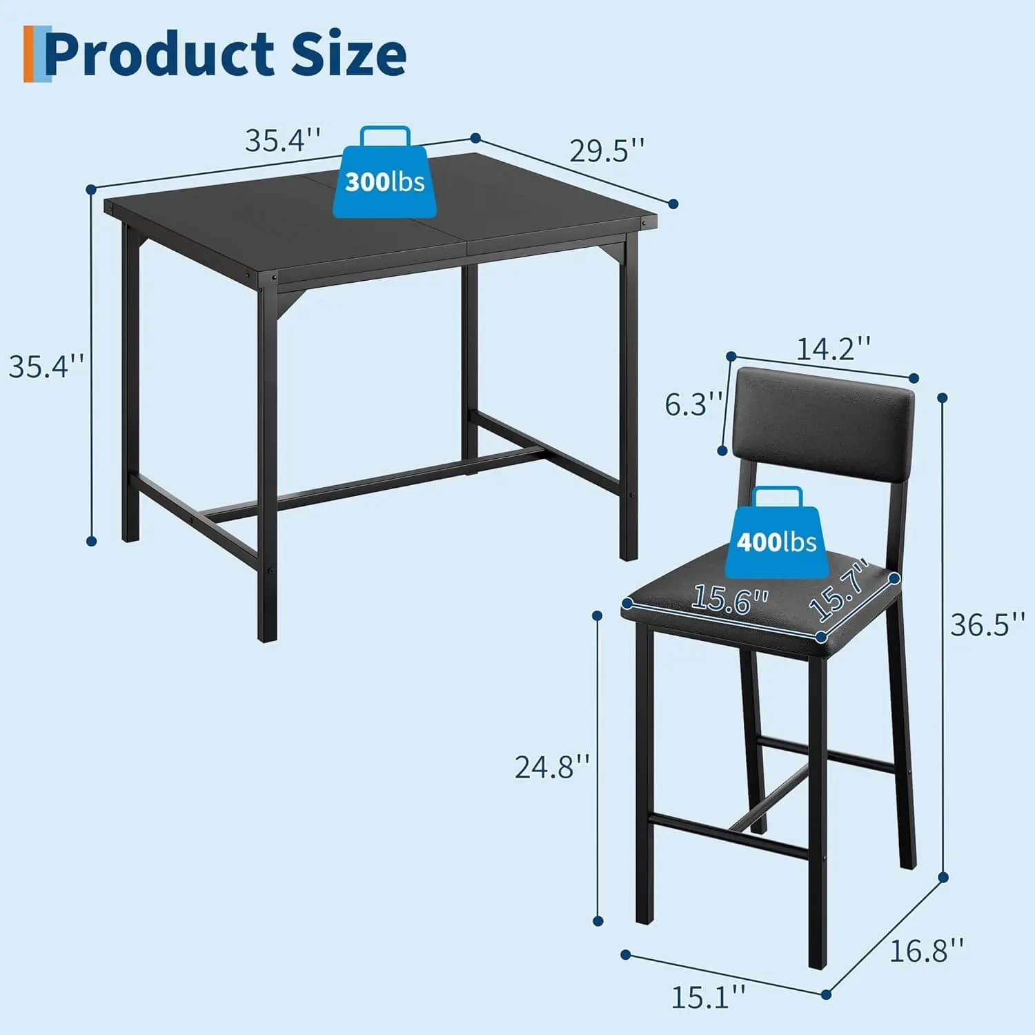 Ensemble de table à manger 5 pièces, ensemble de table de bar avec 4 chaises rembourrées pour pub, s
