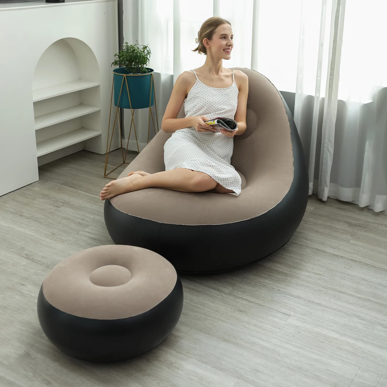 Chaise longue gonflable pour adultes, canapé paresseux Portable pliable avec tabouret, canapé d'air 
