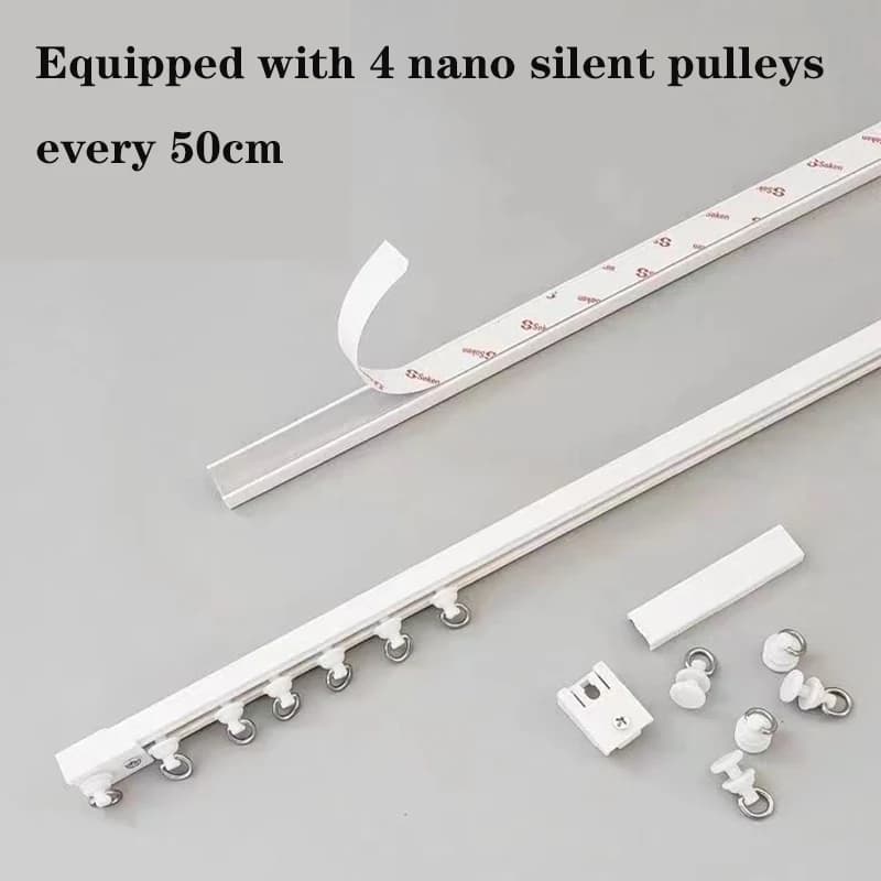 Rail de rideau auto-adhésif solide sans poinçonnage, piste coulissante Nano silencieuse, accessoire 