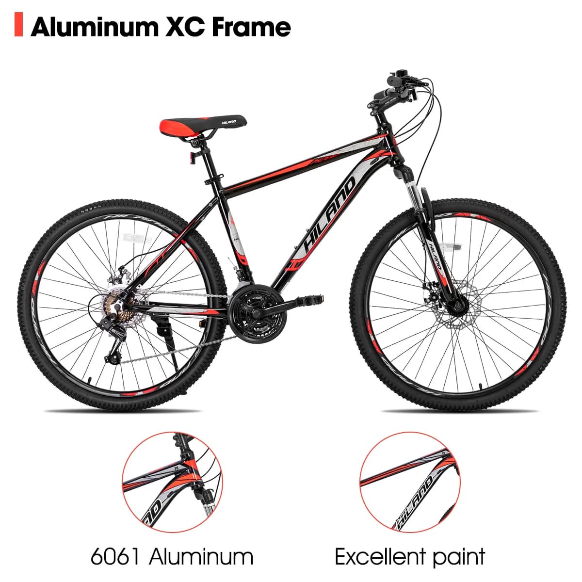 Hiland VTT, multi-pokes, transmission Shimano 21 vitesses, cadre en aluminium, roues de 26 pouces, v