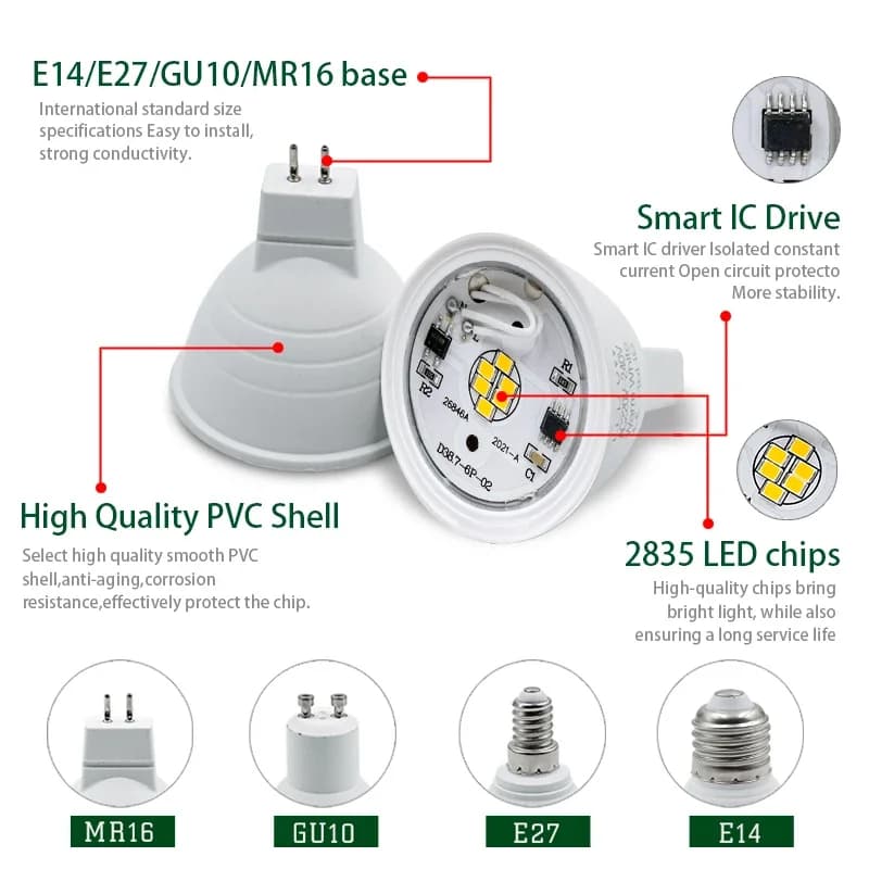 10 pcs/lot ampoule LED E27 E14 MR16 GU10 Lampada Spot LED 6 W 220 V 24/120 degrés Bombillas lampe à 