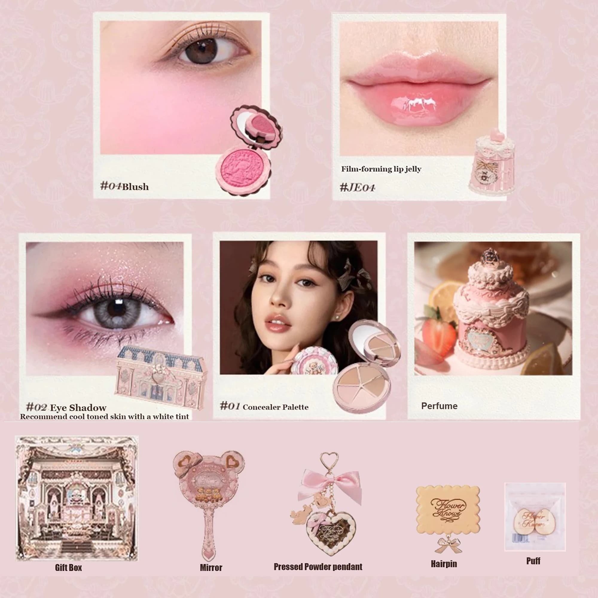 Flower Knows SWEETIE BEAR Boîte de maquillage coffret cadeau tout en un parfum miroitant ombre à pau