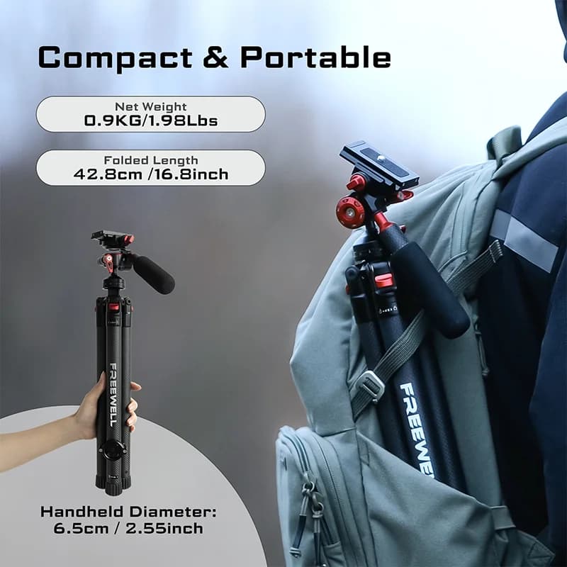 Freewell Trépied de voyage portable, 1.5m, boule résistante à 360 °, support multifonction en fibre 