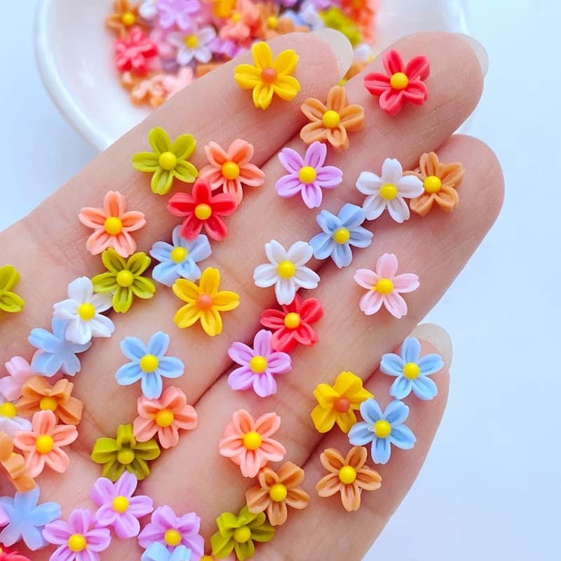 200 pièces nouveau mignon Mini 8mm fleur dos plat résine amélioration des ongles bijoux artisanat dé