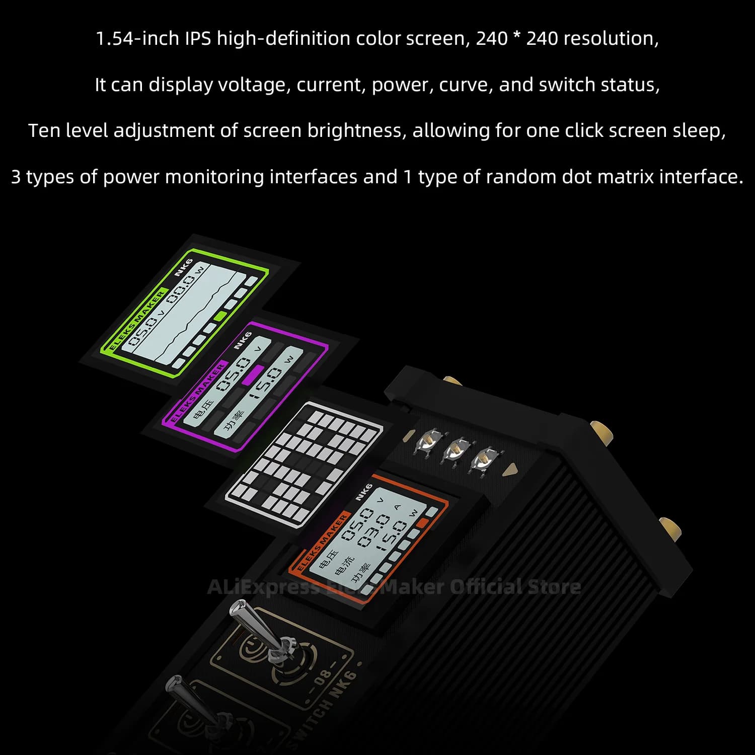 EleksMaker｜Interrupteur USB, NK6, commande indépendante, interrupteur à bouton, placage or rétro, mi
