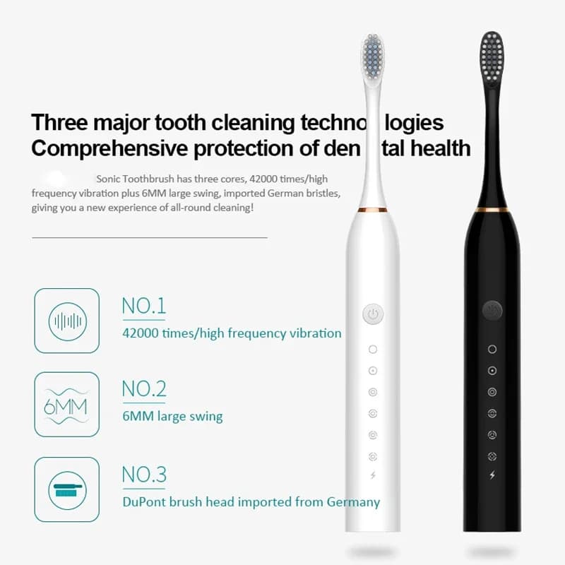 Xiaomi brosse à dents électrique Rechargeable USB 6 Mode brosse à dents sonique IPX7 étanche support