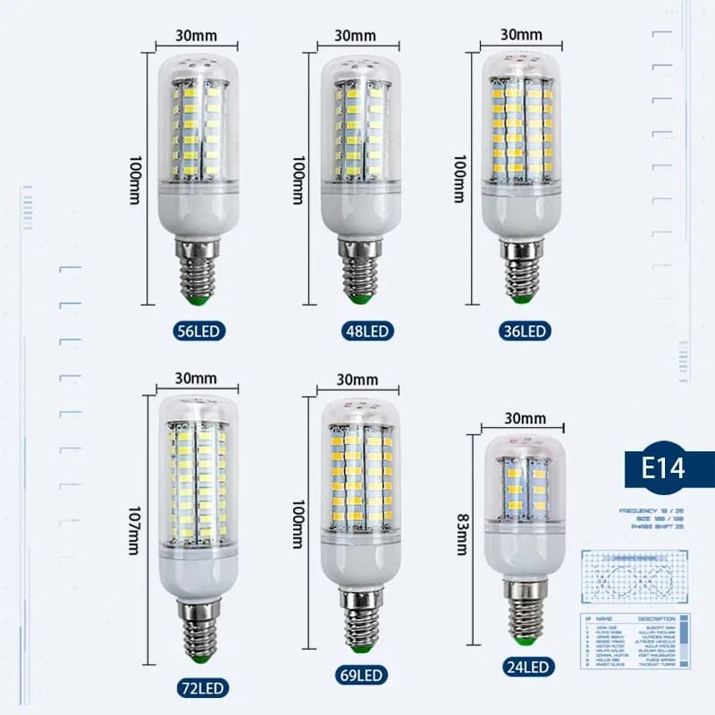 Lampe LED E27 E14 Lampada SMD 5730 220V ampoule de maïs 24 36 48 56 69 72 LED lustre bougie lumière 