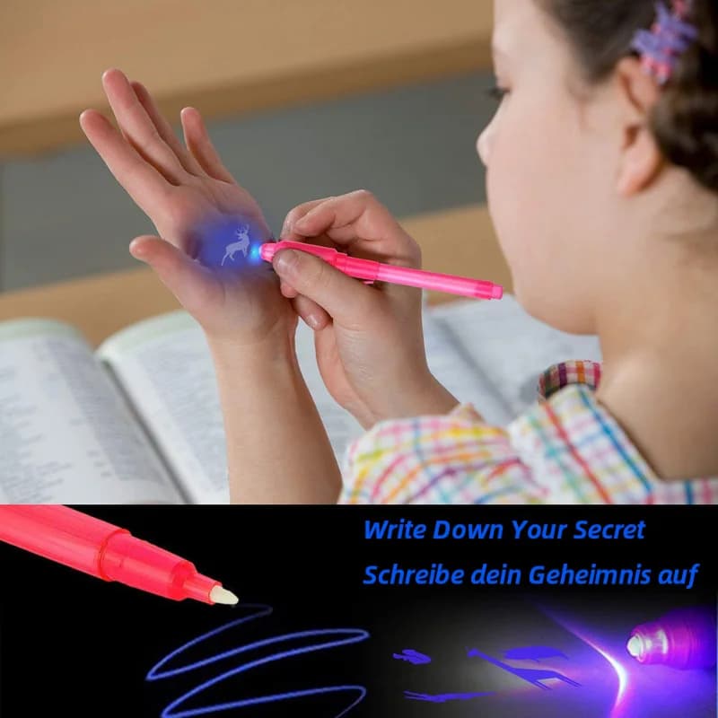 Stylo à lumière lumineuse magique violet 2 en 1, lumière noire UV, Combo de dessin, stylo à encre In