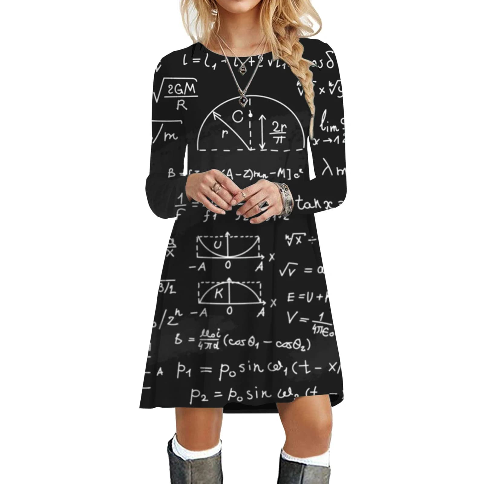 Robes de formule mathématique pour femmes, figure, vêtements grande taille, manches longues, rue adt