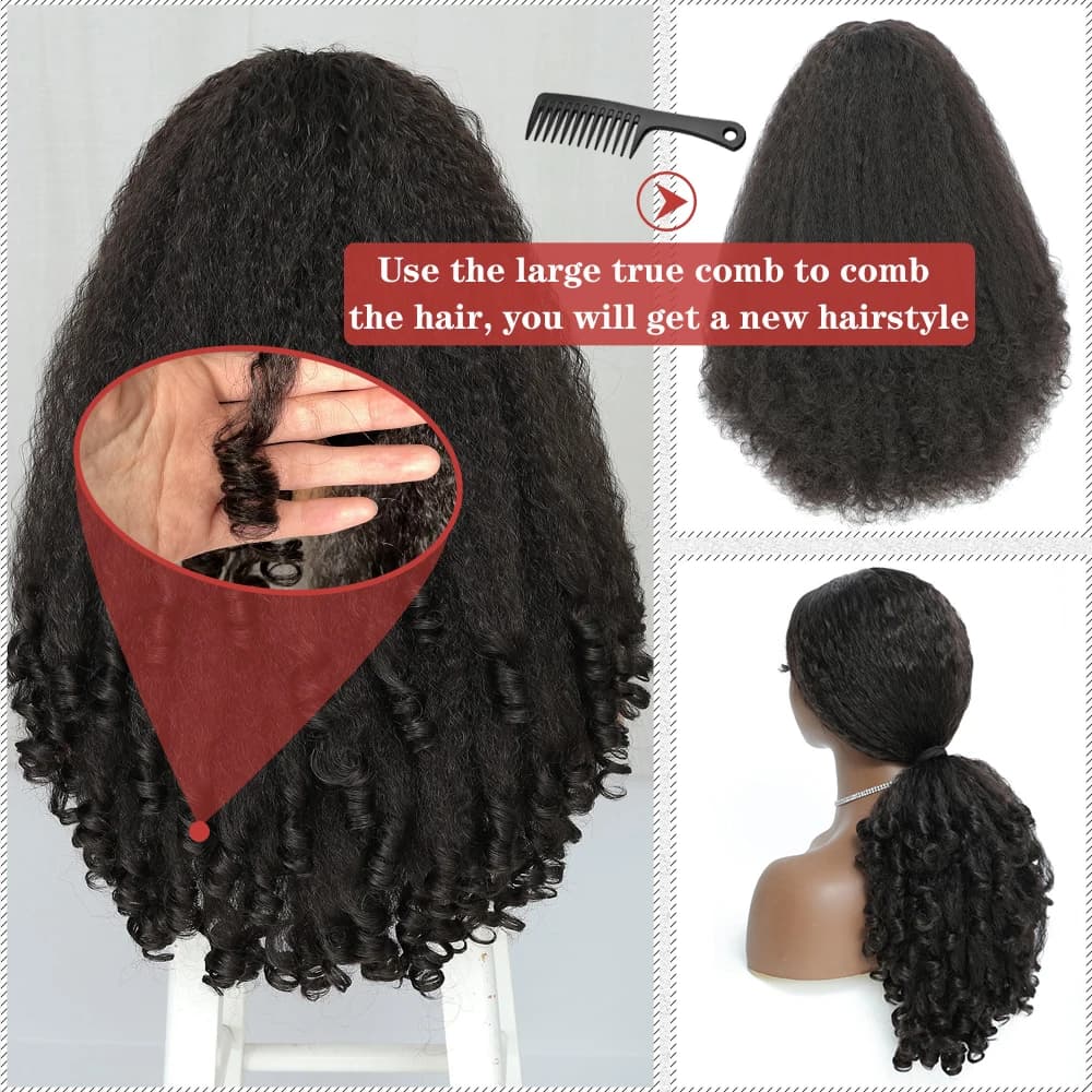 X-TRESS Afro bouclés V partie perruque avec boucles rebondissantes synthétique crépus droites sans c