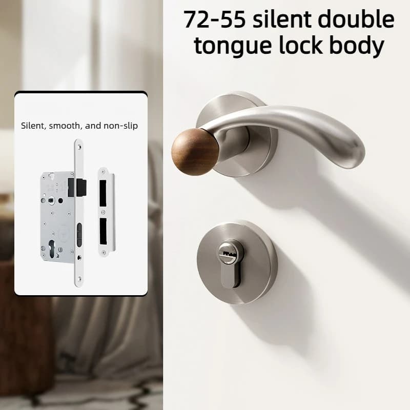 Serrure de poignée silencieuse/magnétique en nickel brossé pour porte intérieure en bois de chambre 