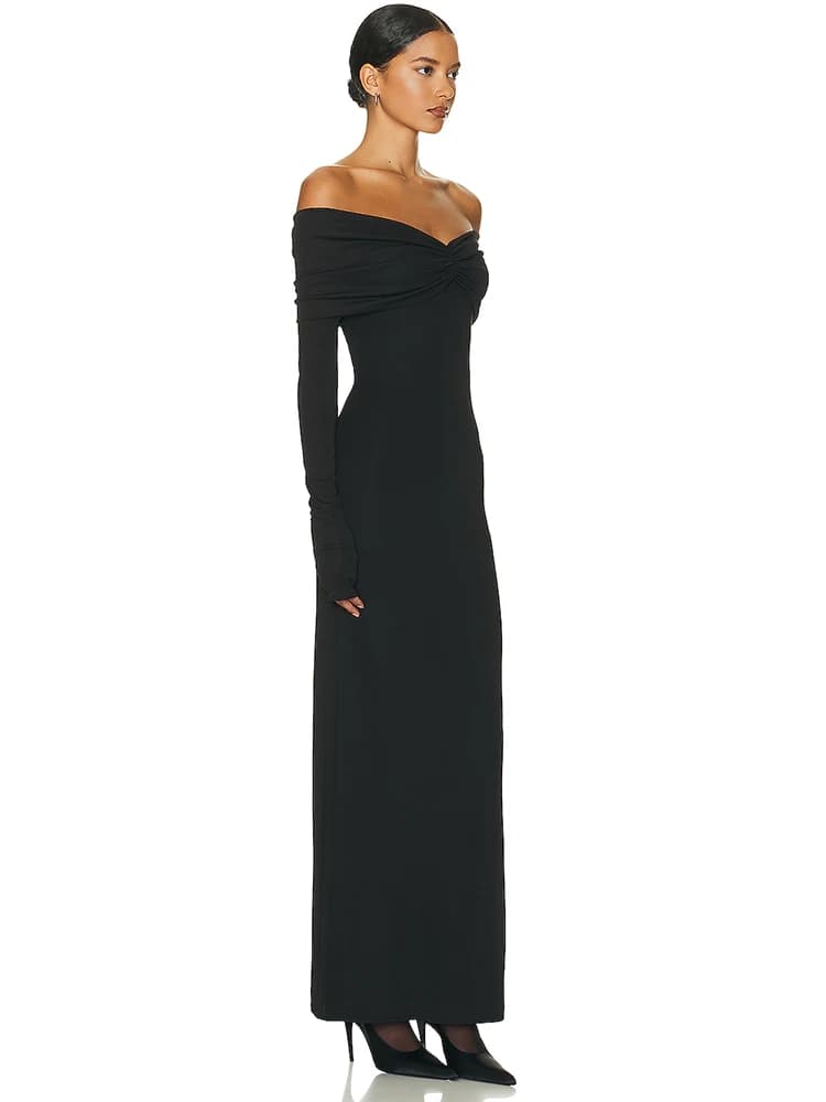 Ahagaga-Robe longue à plis solides pour femmes, mode, sexy, dos nu, manches longues, décontractée, s