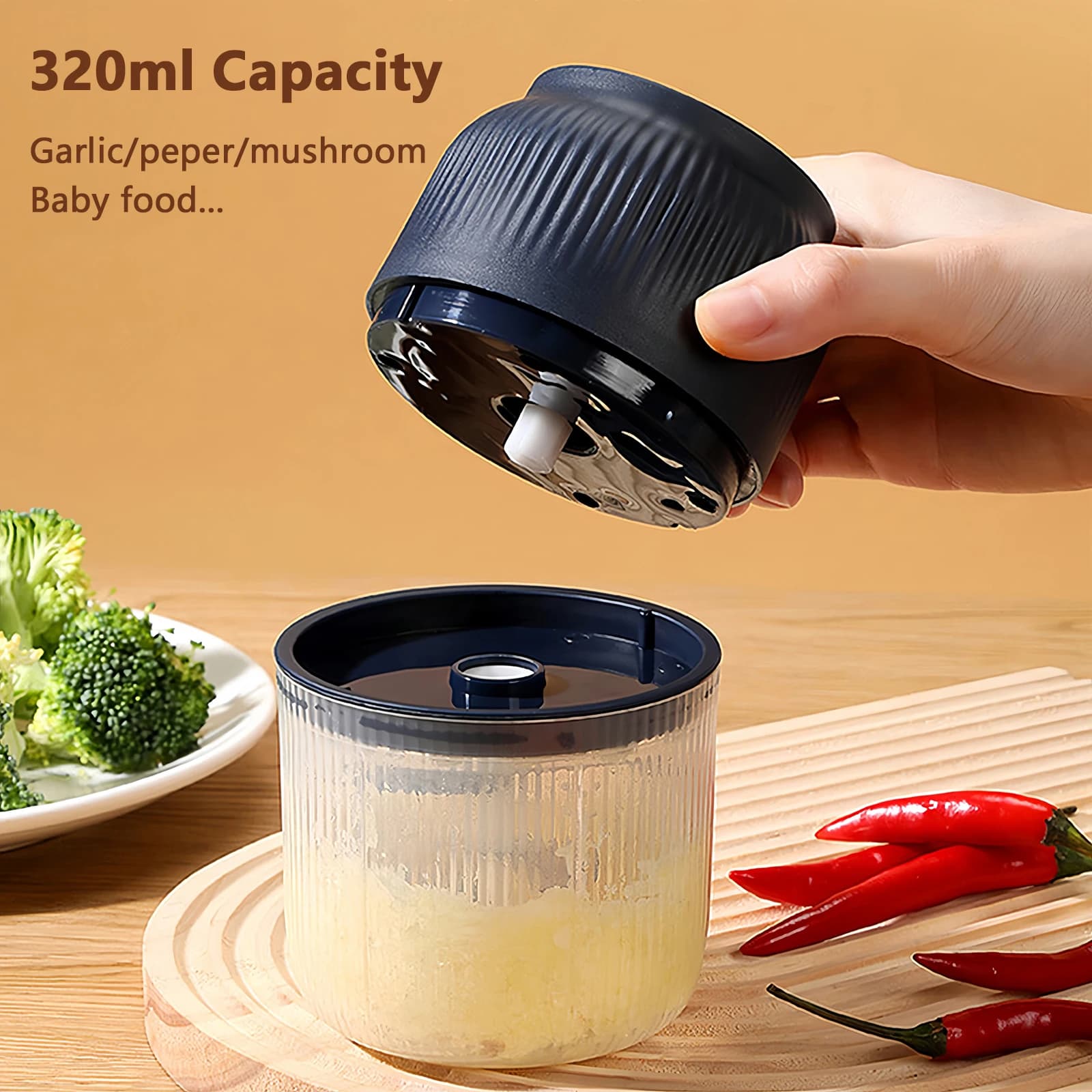 Mini hachoir électrique 320 ml USB pour ail, piment, gingembre, légumes, aliments pour bébés – Outil