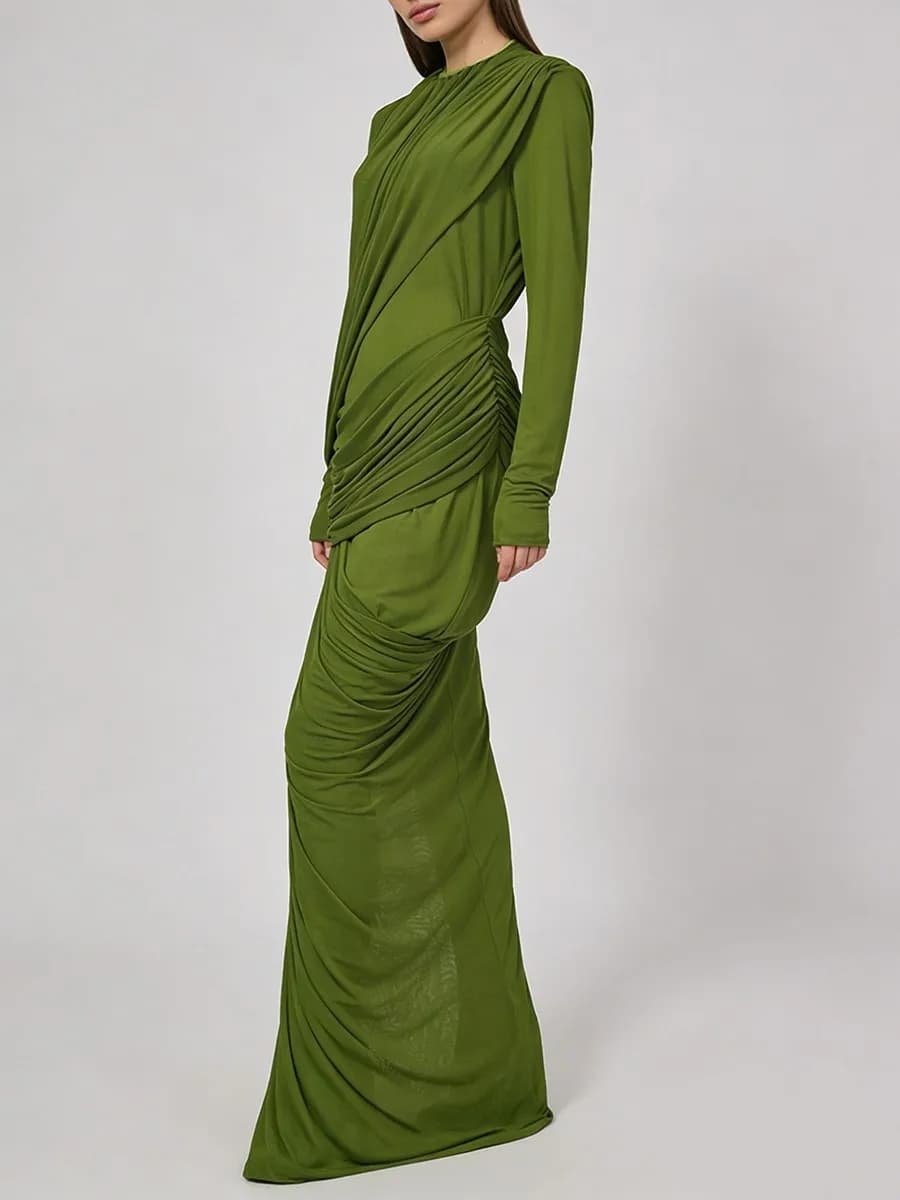 TWOTWINSTYLE Robes pour femmes, design amincissant à plis, style tendance, col montant, manches long