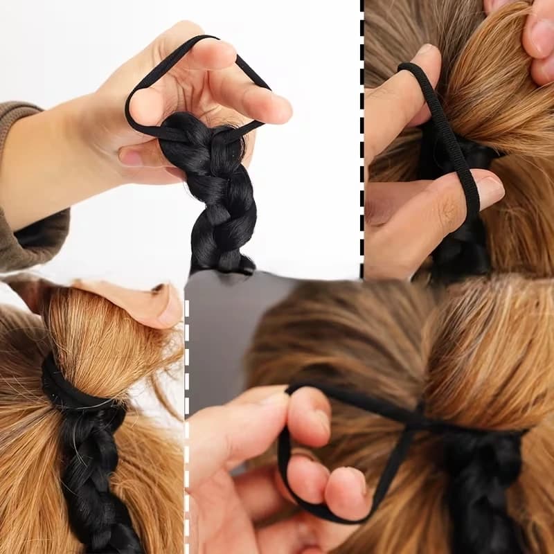 Extension capillaire synthétique tressée lisse, longue boîte, queue de cheval, bande élastique en ca