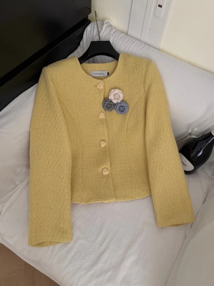 Haut de gamme élégant femme Tweed veste manteau + taille haute Shorts ensemble femmes français mince
