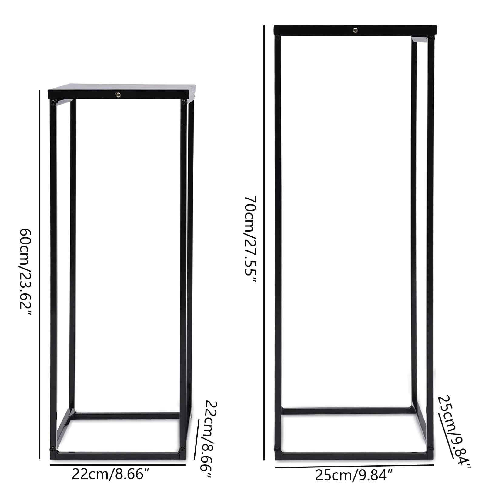 Support pour plantes noir, 2 pièces, carré en métal, support Durable pour fleurs, Patio, jardin, déc