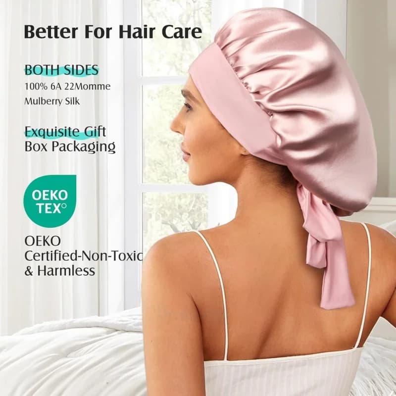 Bonnet en soie de mûrier 100% 19 Momme pour femmes endormies avec une enveloppe de cheveux en soie D