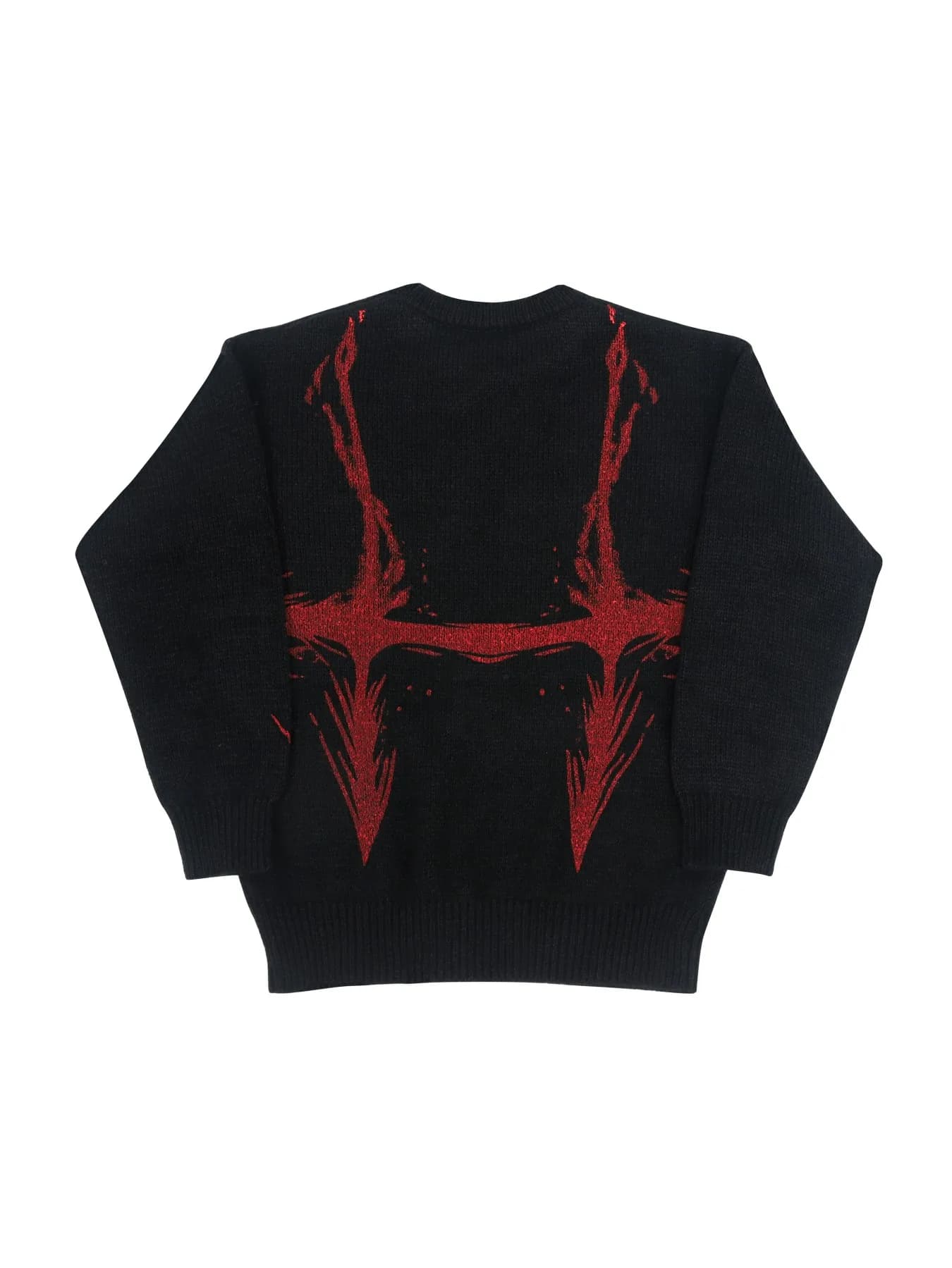 Pull en tricot graphique noir et rouge pour hommes, col rond, surdimensionné, décontracté, manches l