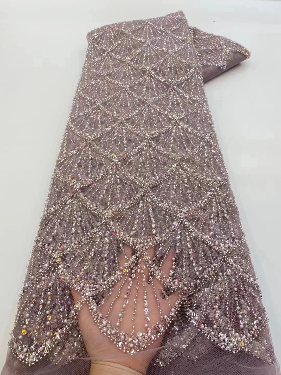 Tissu africain en dentelle à paillettes et perles, 1 Yards, broderie pour marié, mariée nigériane, T