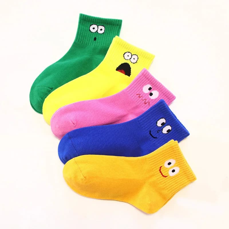 5 paires de chaussettes pour enfants, mignonnes et amusantes, motif d'émoticônes, confortables et re