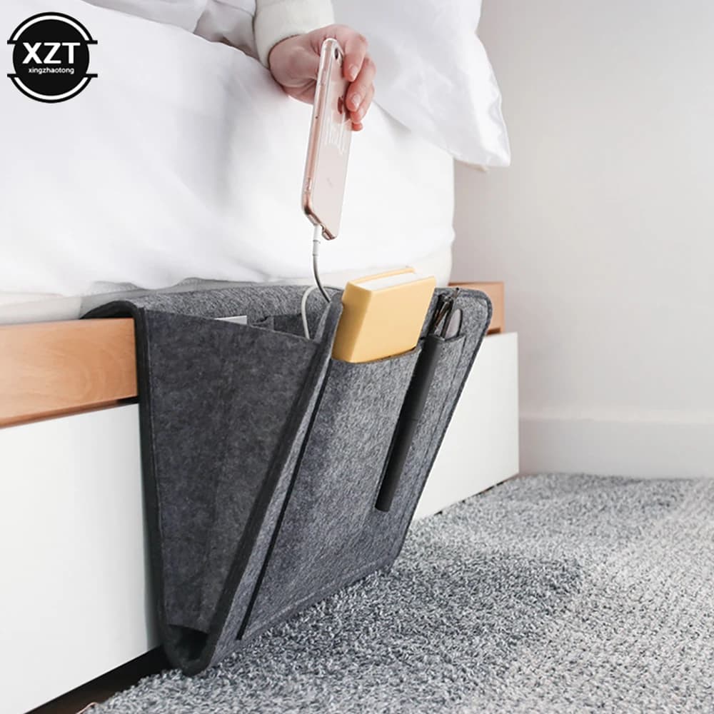 Sac de rangement de chevet en feutre avec poches, porte-inspirer, boîte à mouchoirs pour lit, canapé