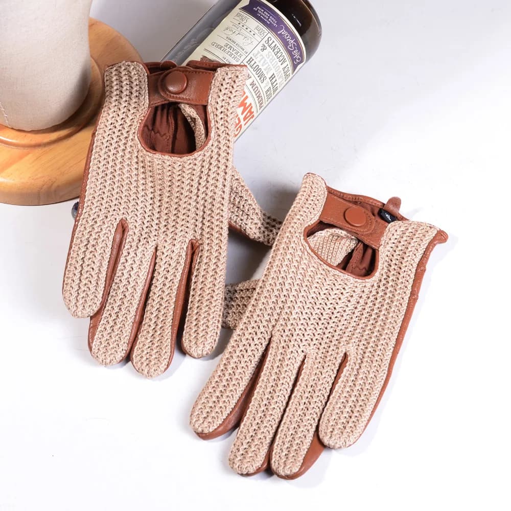 Gants courts classiques en cuir véritable pour hommes, rétro, sans doublure, tricotés, pour sport, é