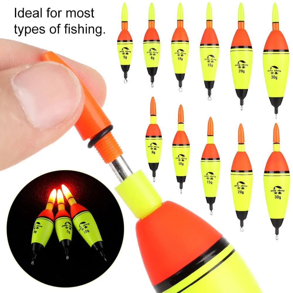Flotteur de nuit de pêche en plastique, anciers lumineux électronique, boule en mousse brûleur, Bobb