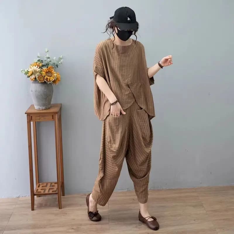 Mode rétro ample T-shirt ensembles femmes été 2025 nouveaux costumes irréguliers décontractés chauve