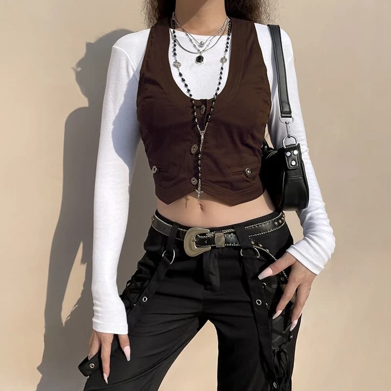 Gilet de style punk vintage des années 90 et 00, haut précieux, esthétique Y2K, Fairycore Grunge, bo