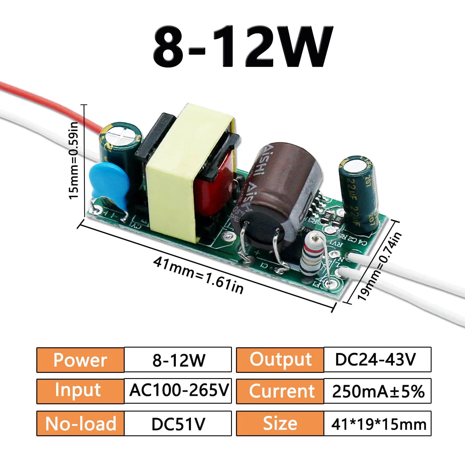 Pilote d'isolation LED AC100-265V 2-3W 3-5W 4-7W 8-12W 12-18W 18-24W puissance d'entraînement 250mA 