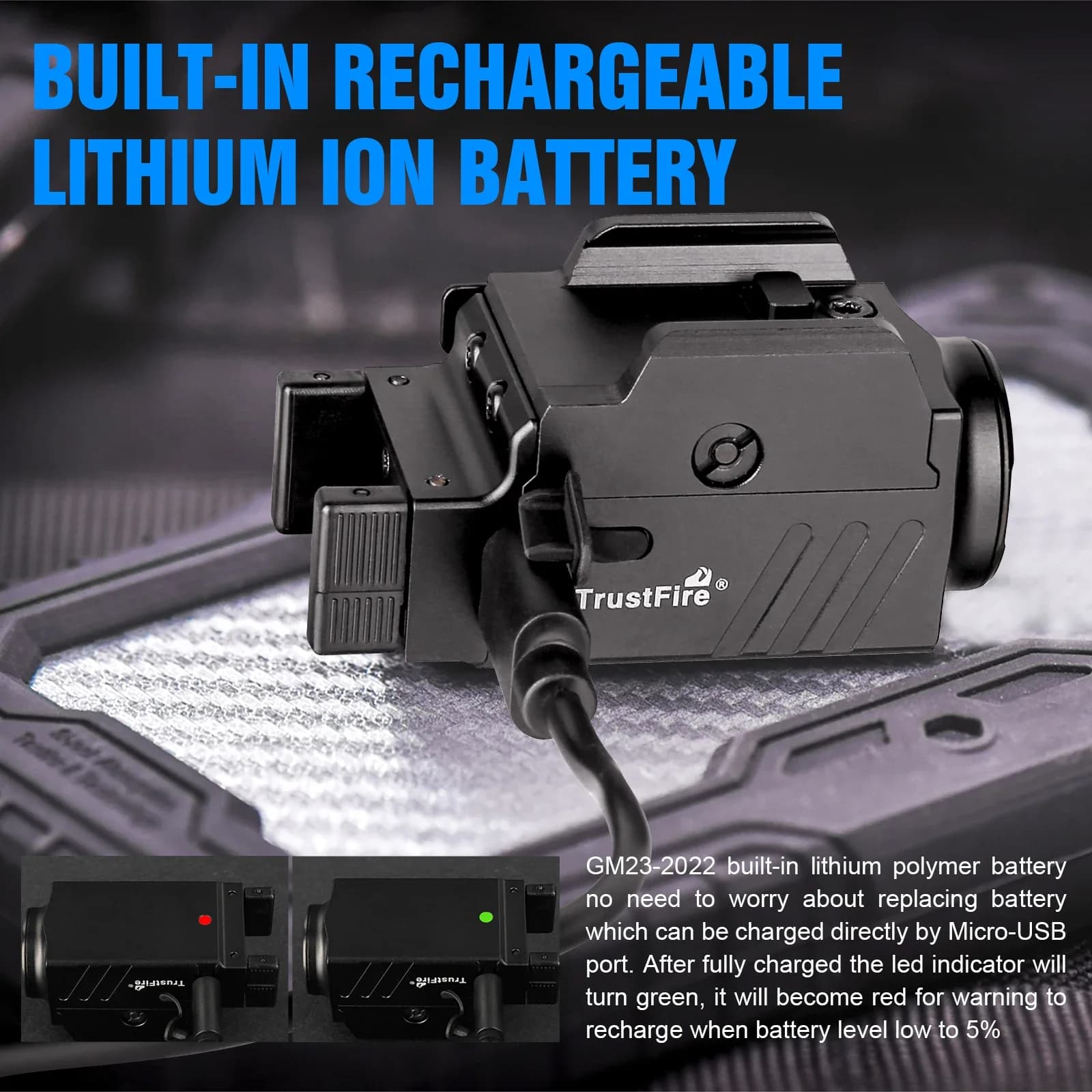 Olla Fire-Lampe de poche DulLED GM23, torche aste USB, dégagement rapide, 800 lumens, compacte, inju