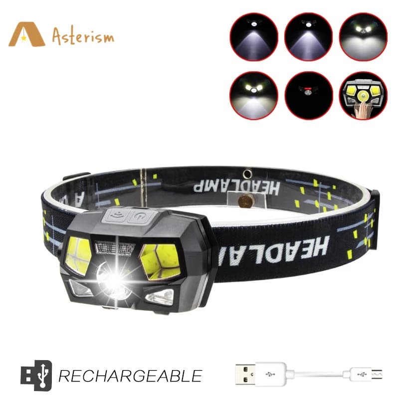 Lampe frontale Rechargeable USB lampe de poche 800 Lumens LED lumineuse lampe frontale lumière rouge